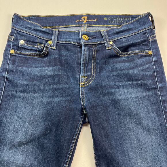 7 For All Mankind Cropped Skinny Jean Dark Wash Low Rise Size 27 - Picture 2 of 13